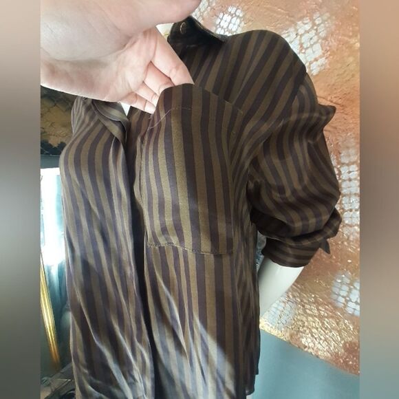 Zara Nwt Striped Satin Button Down Shirt - Picture 8 of 15
